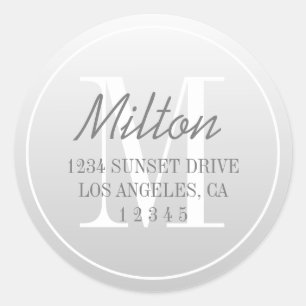 Modern Fading Gradient Return Address   Grey Ombre Classic Round Sticker