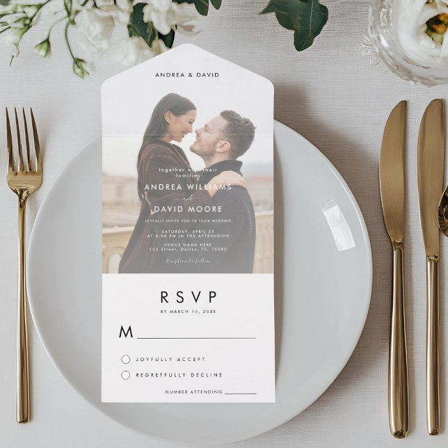 Modern Fading Photo Minimalist Simple RSVP Wedding All In One Invitation (Creator Uploaded)