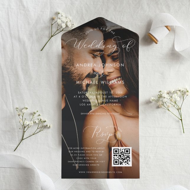 Modern Fading Photo Script QR Code Photo Wedding All In One Invitation (Creator Uploaded)