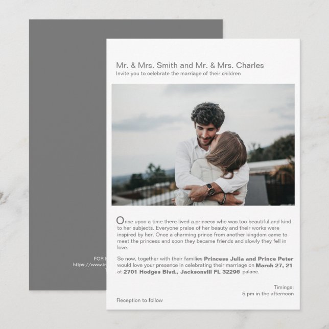 Modern Fairytale Love Story, Photo Wedding Invitation (Front/Back)