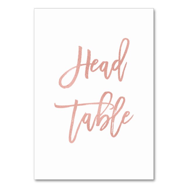 Modern Fairytale Script Rose Gold Wedding Head Table Number (Front)