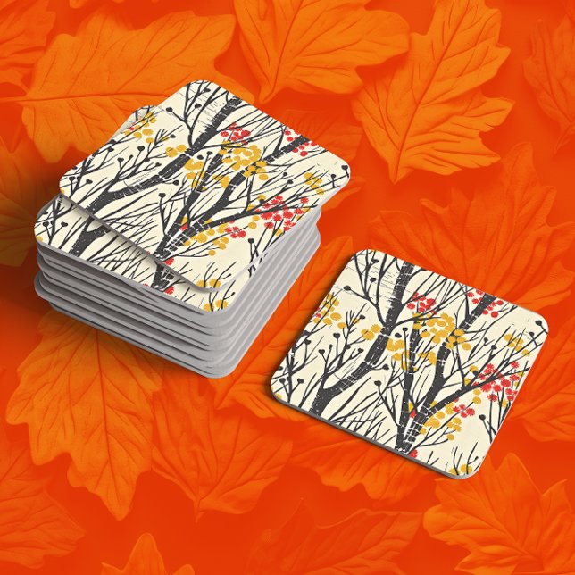 Modern Fall Abstract Scandinavian Square Paper Coaster (Creator Uploaded)