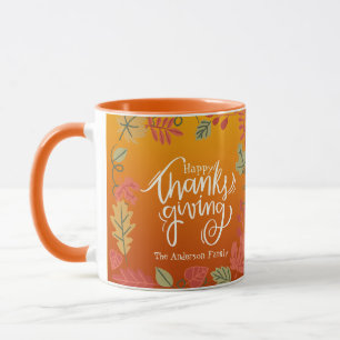 Modern Fall Autumn Leaves Happy Thanksgiving Mug