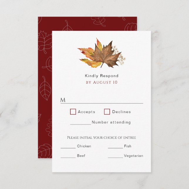 Modern Fall Autumn Leaves Simple Wedding  RSVP Card (Front/Back)