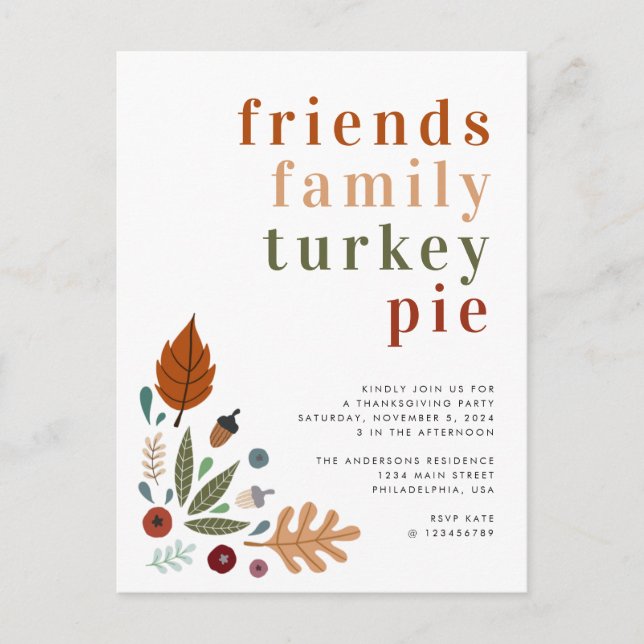 Modern Fall Autumn Thanksgiving Party Announcement Postcard (Front)