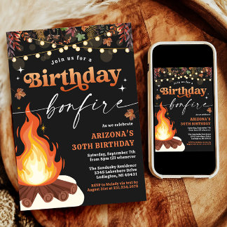 Modern Fall Bonfire Birthday, Bonfire Bash Invitation