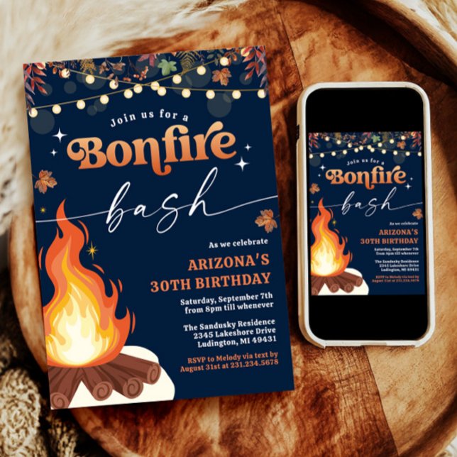 Modern Fall Bonfire Invitation, Bonfire Bash Invitation (Fall Invitations, Bonfire Birthday Invitation, Bonfire Party Invite)