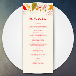 Modern Fall Bright Floral Simple Ivory Wedding Menu