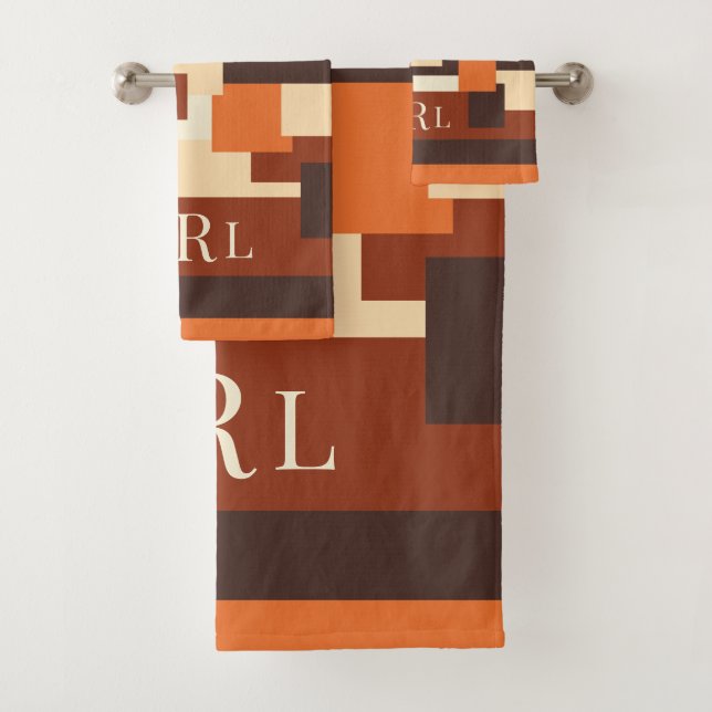 Modern Fall Colour Block Personalized Bath Towel Set (Insitu)