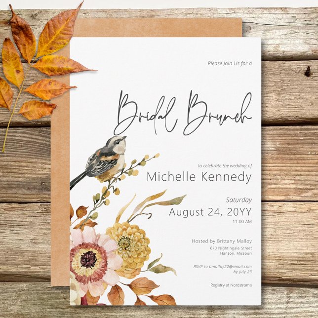 Modern Fall Floral & Bird Bridal Brunch Invitation (Modern Fall Floral & Bird Bridal Brunch Invitation)