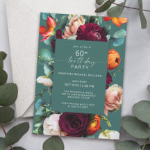 Modern Fall Floral Teal 60th Birthday Party