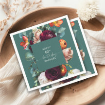 Modern Fall Floral Teal 60th Birthday Party