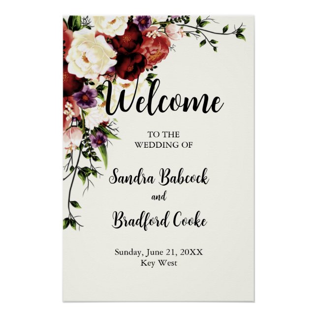Modern Fall Floral Wedding Welcome sign (Front)