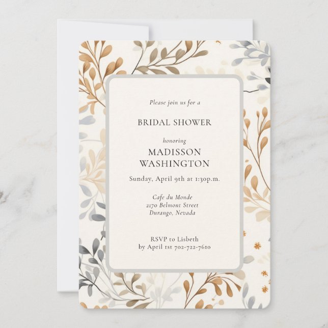 Modern Fall Foliage Bridal Shower with QR Code  Invitation (Front)