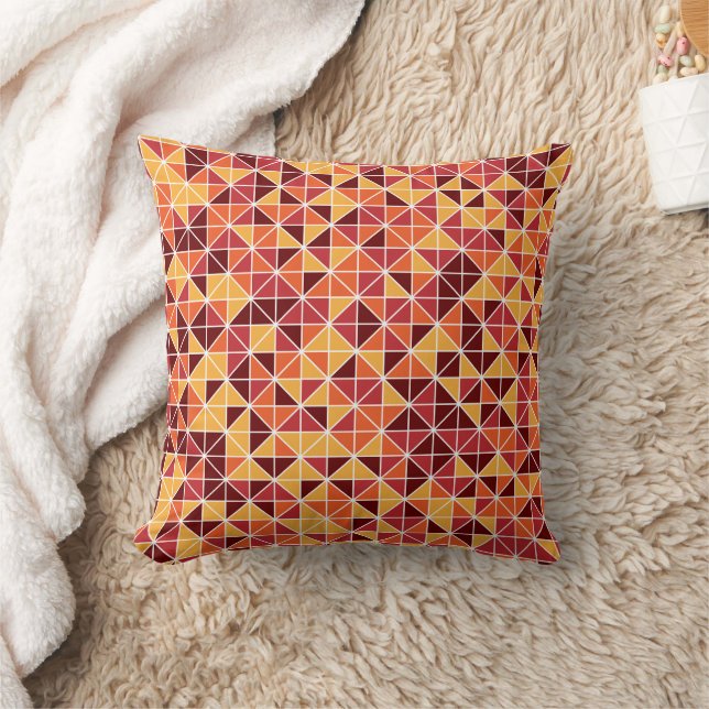 Modern Fall Geometric Triangle Pattern Throw Pillow (Blanket)