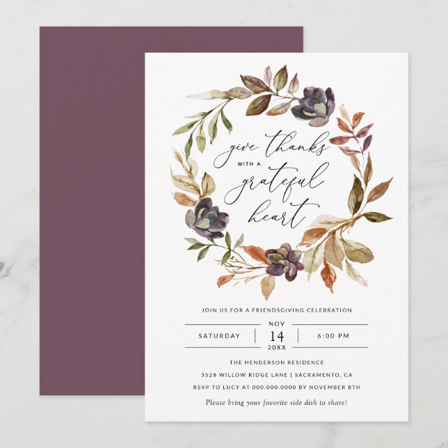 Modern Fall Give Thanks Friendsgiving Thanksgiving Invitation (Front/Back)