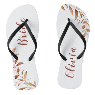 Modern Fall Greenery Geometric Personalized bride Flip Flops
