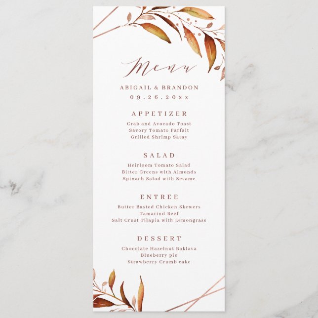 Modern Fall Greenery Geometric Rustic Wedding Menu (Front)