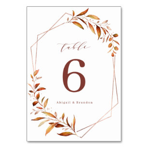 Modern Fall Greenery  Geometric Rustic Wedding Table Number