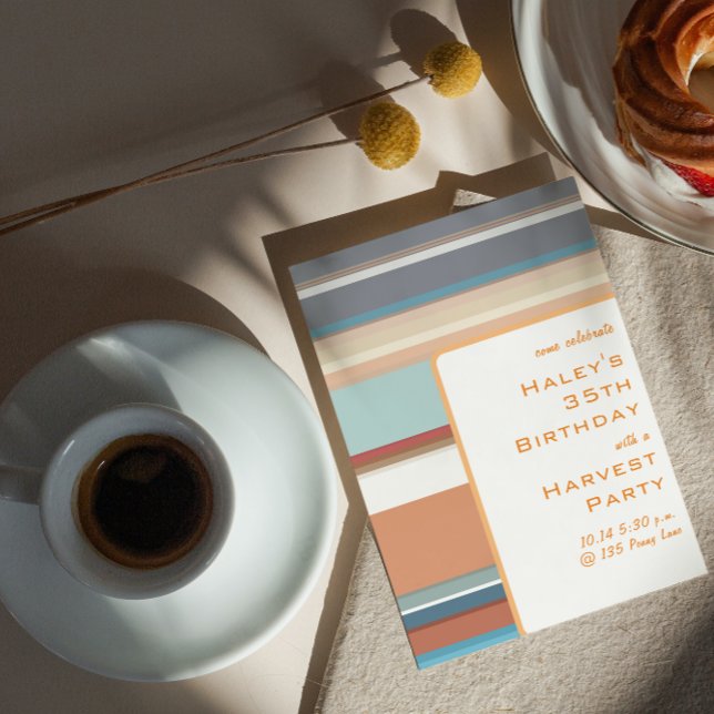 Modern Fall Harvest 35th Birthday Colourful Stripe Invitation (Creator Uploaded)