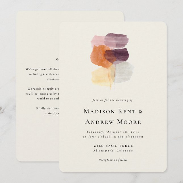 Modern Fall Leaves All-in-One QR Code Wedding Invitation (Front/Back)