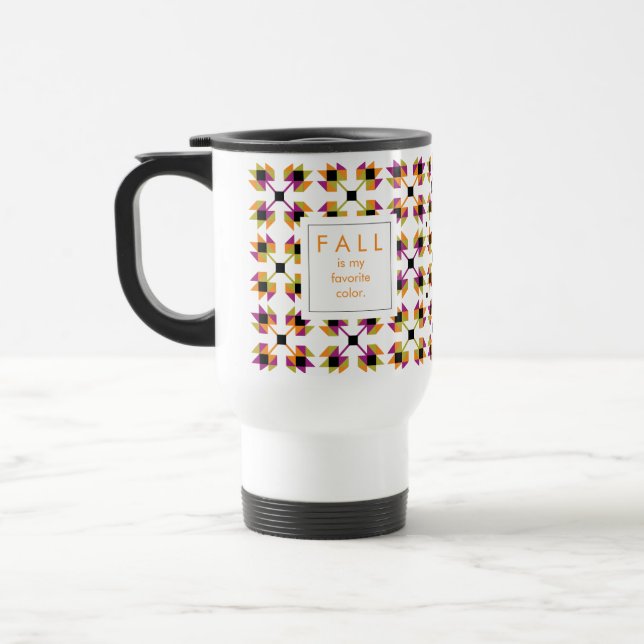 Modern Fall Leaves Quilt Pattern Travel Mug (Left)