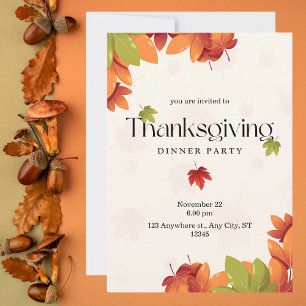 Modern Fall Leaves Thanksgiving Dinner Invitation