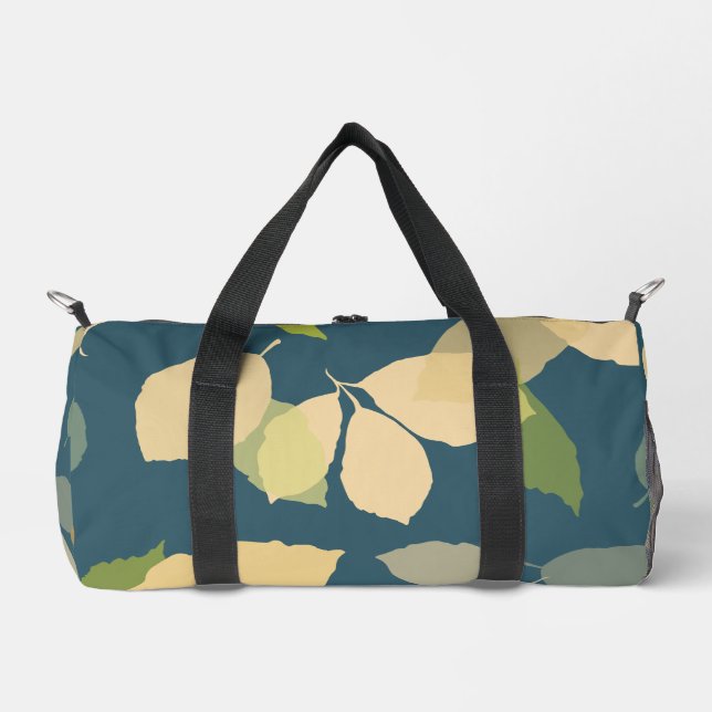 Modern Fall Leaves with Teal Background Duffle Bag (Front)