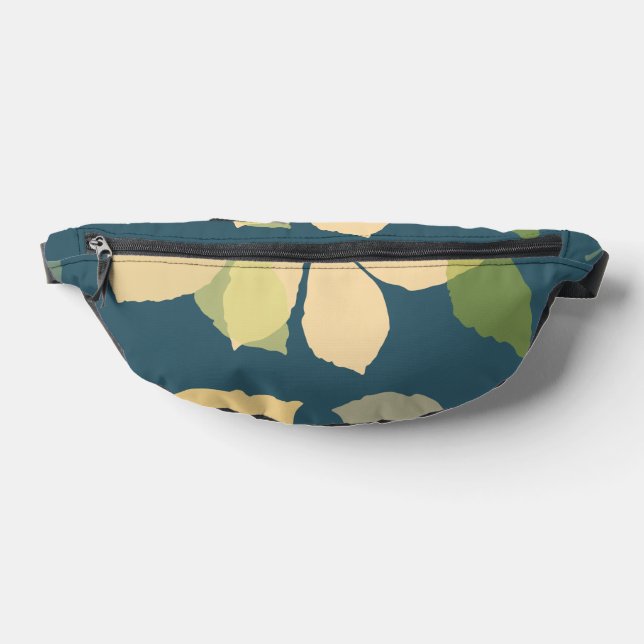 Modern Fall Leaves with Teal Background Fanny Pack (Lay Down)