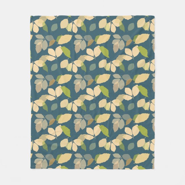 Modern Fall Leaves with Teal Background Fleece Blanket (Front)