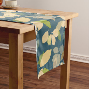 Modern Fall Leaves with Teal Background Short Table Runner