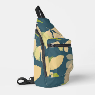 Modern Fall Leaves with Teal Background Sling Bag