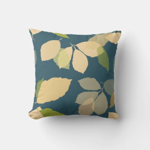 Modern Fall Leaves with Teal Background Throw Pillow