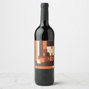 Modern Fall Monogrammed Colour Block Wine Label