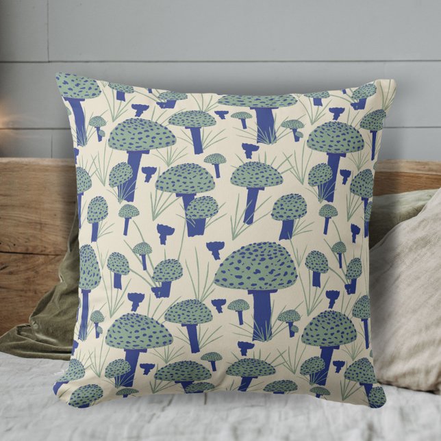 Modern Fall Mushroom Fly Agaric Pattern Drawing Throw Pillow (Creator Uploaded)