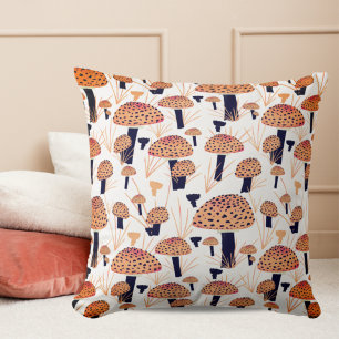 Modern Fall Mushroom Pattern Drawing Orange Fall  Throw Pillow
