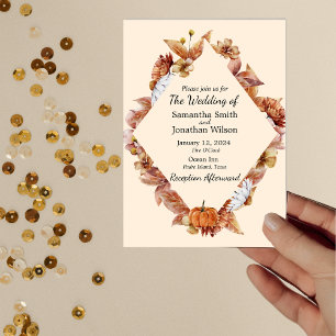 Modern Fall Orange BOHO Wedding Invitation