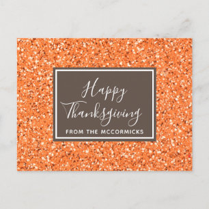 Modern Fall Orange Glitter Happy Thanksgiving Holiday Postcard