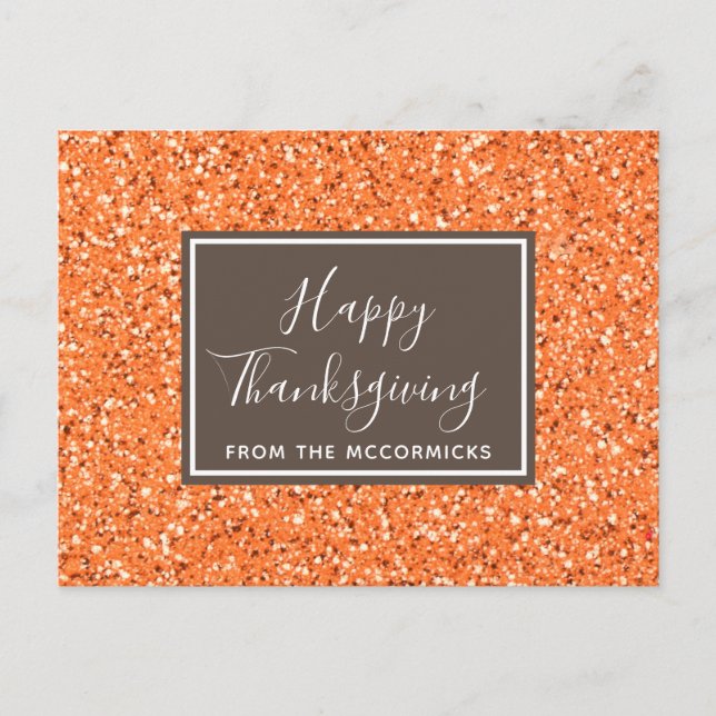 Modern Fall Orange Glitter Happy Thanksgiving Holiday Postcard (Front)