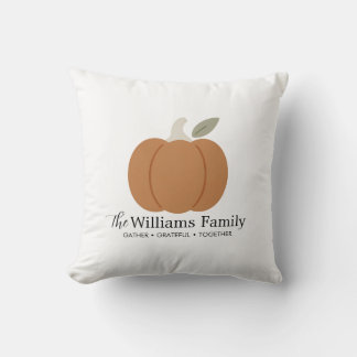 Modern Fall Pumpkin Family Name Thanksgiving Throw Pillow