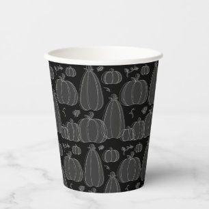 Modern Fall Pumpkin Pattern in Black and White Paper Cups