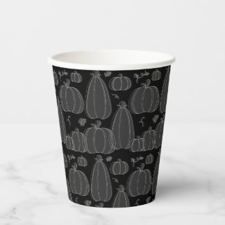 Modern Fall Pumpkin Pattern in Black and White Paper Cups