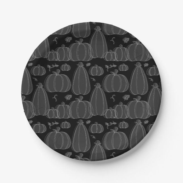 Modern Fall Pumpkin Pattern in Black and White Paper Plate (Front)