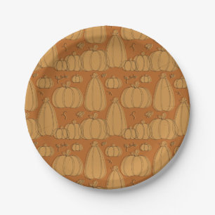 Modern Fall Pumpkin Pattern in Orange Paper Plate