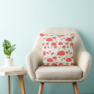 Modern Fall Red Mushroom Pattern Drawing Throw Pillow