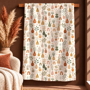 Modern Fall Sage Copper Floral Rainbow Blanket