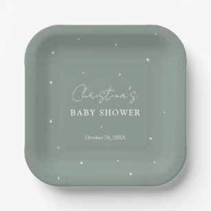 Modern Fall Sage Green Gender Neutral Baby Shower Paper Plate