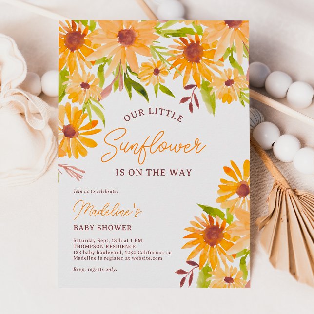 Modern fall sunflower script baby shower invitation (Modern fall sunflower script baby shower invitation)