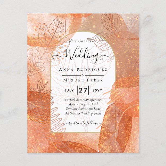 Modern Fall Terracotta Orange Leaf Wedding Invite (Front)