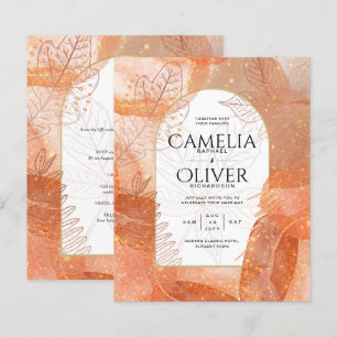 Modern Fall Terracotta Orange Leaf Wedding Invite